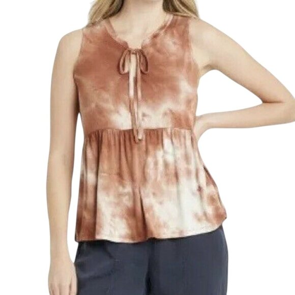 Knox Rose Women’s M Tie Dye Sleeveless Tank Top Rust Brown Boho Chic Summer - Picture 1 of 5